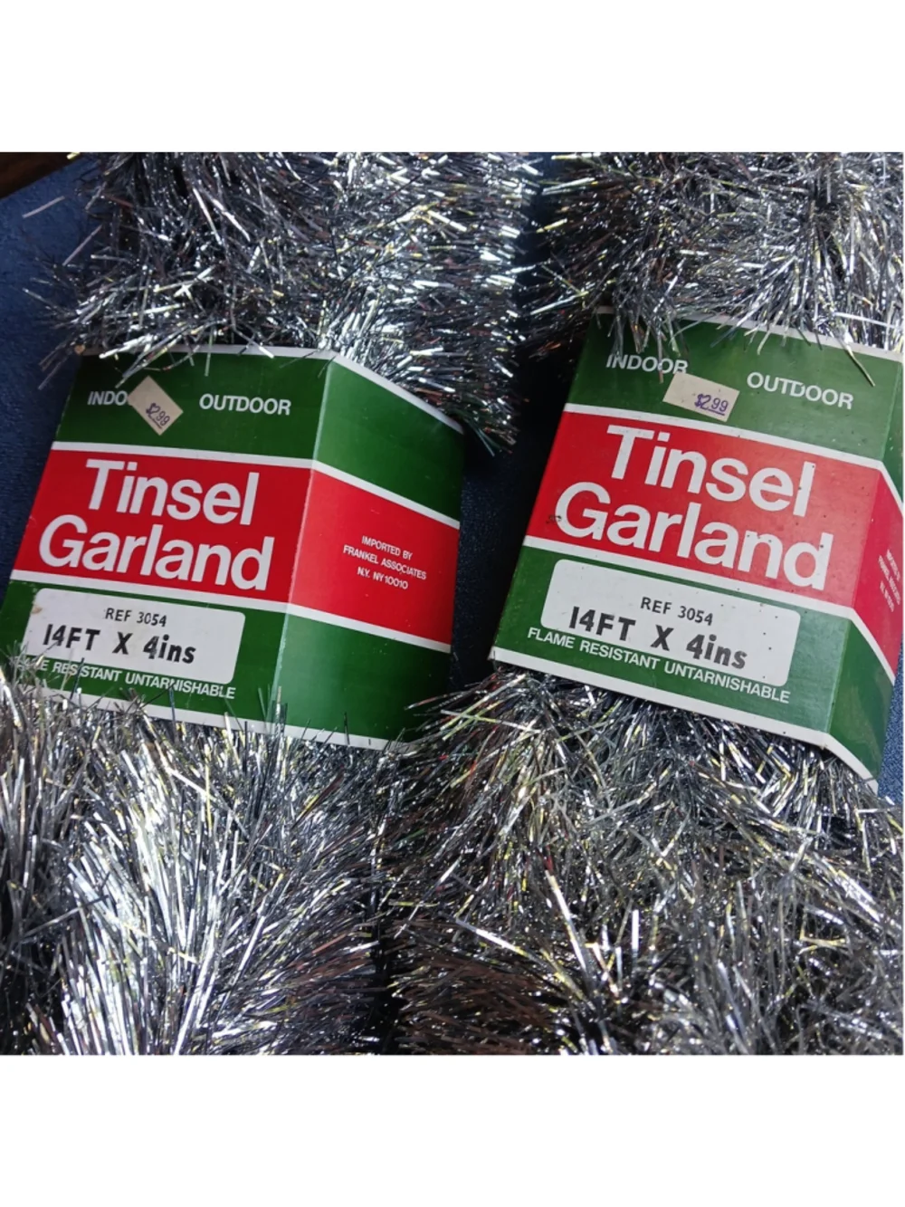 VTG Tinsel Garland Lot Of 2 NOS 14 Ft * 2 Indoor Outdoor Flame Resistant